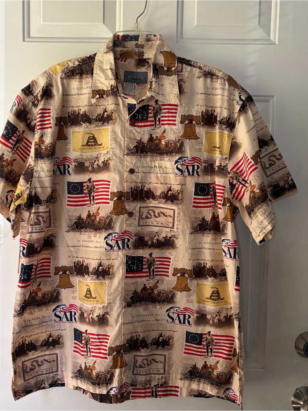 High Seas Trading Co. Sons of the American Revolution Patriotic Hawaiian Shirt L